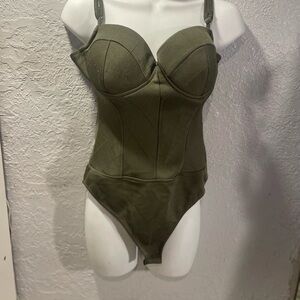 Haute Monde Olive Green Bustier-Style Bodysuit